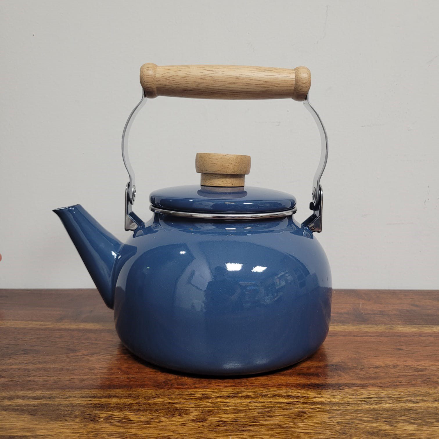 Mr. Coffee Quentin 1.5 QT Enamel On Steel Tea Kettle w/Wood Handle - Blue